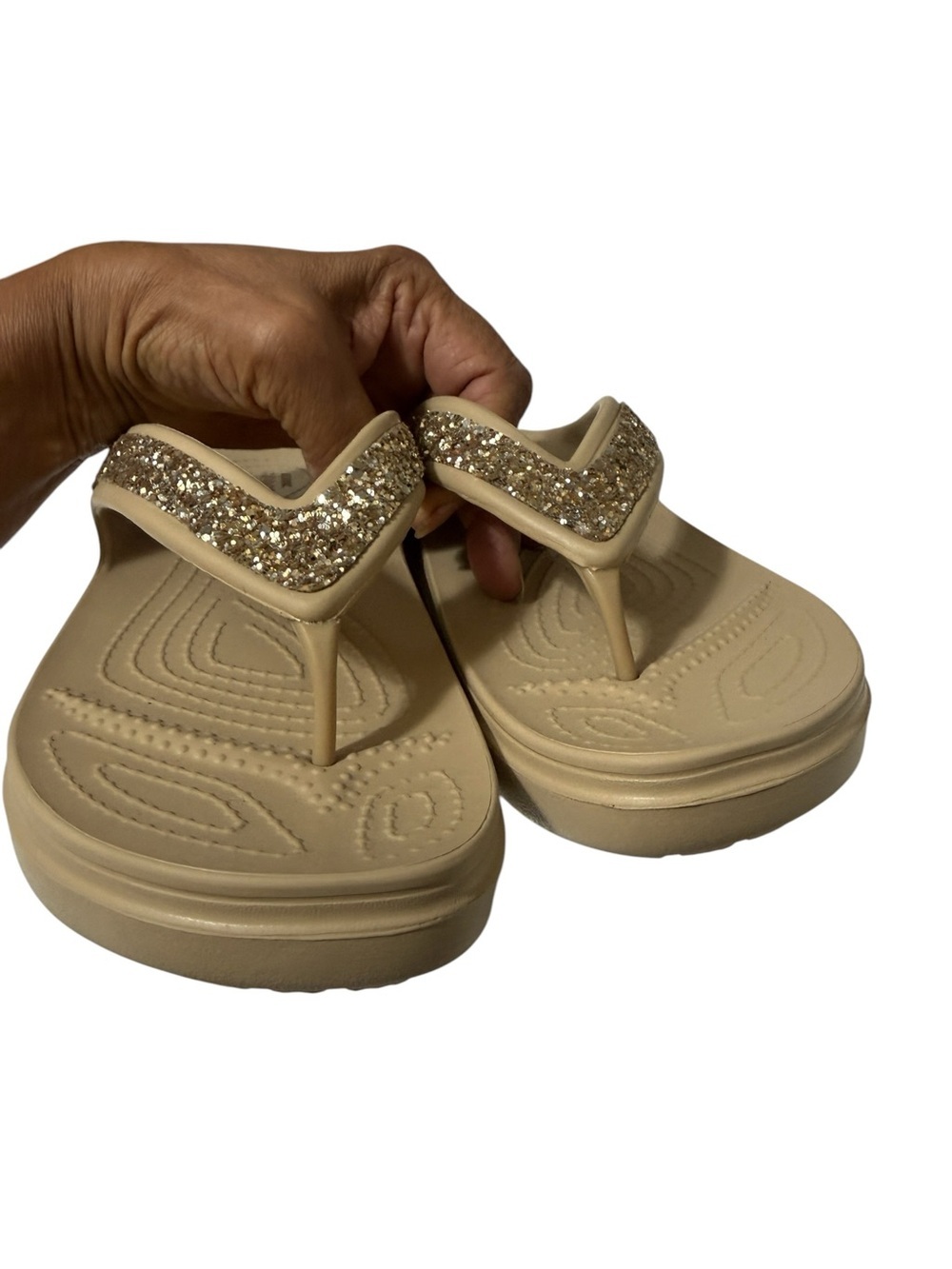 Croc Gold Glitter Flip Flop Sandals for Women - Picture 4 of 13